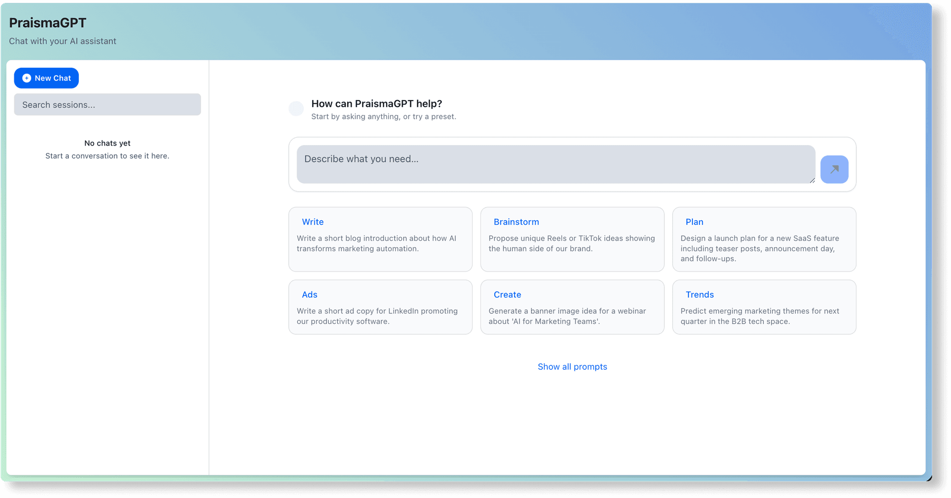 Praisma GPT chat interface