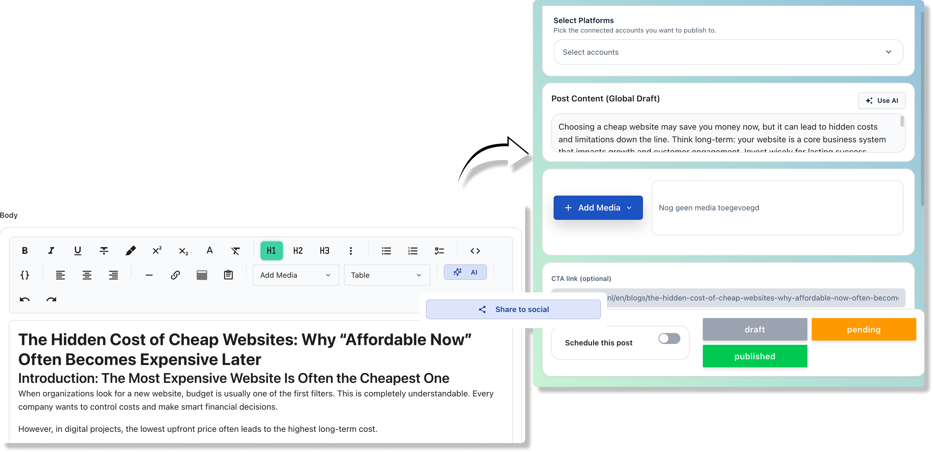 CMS to social linking